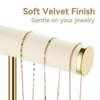bussdis Bracelet Holder Jewelry Organizer Display - 3 Tier T Bar Velvet Stand, Beige Necklace Holder Organizer, Bracelet Holder, Earring Holder and Ring Display for Jewelry Organizers and Storage
