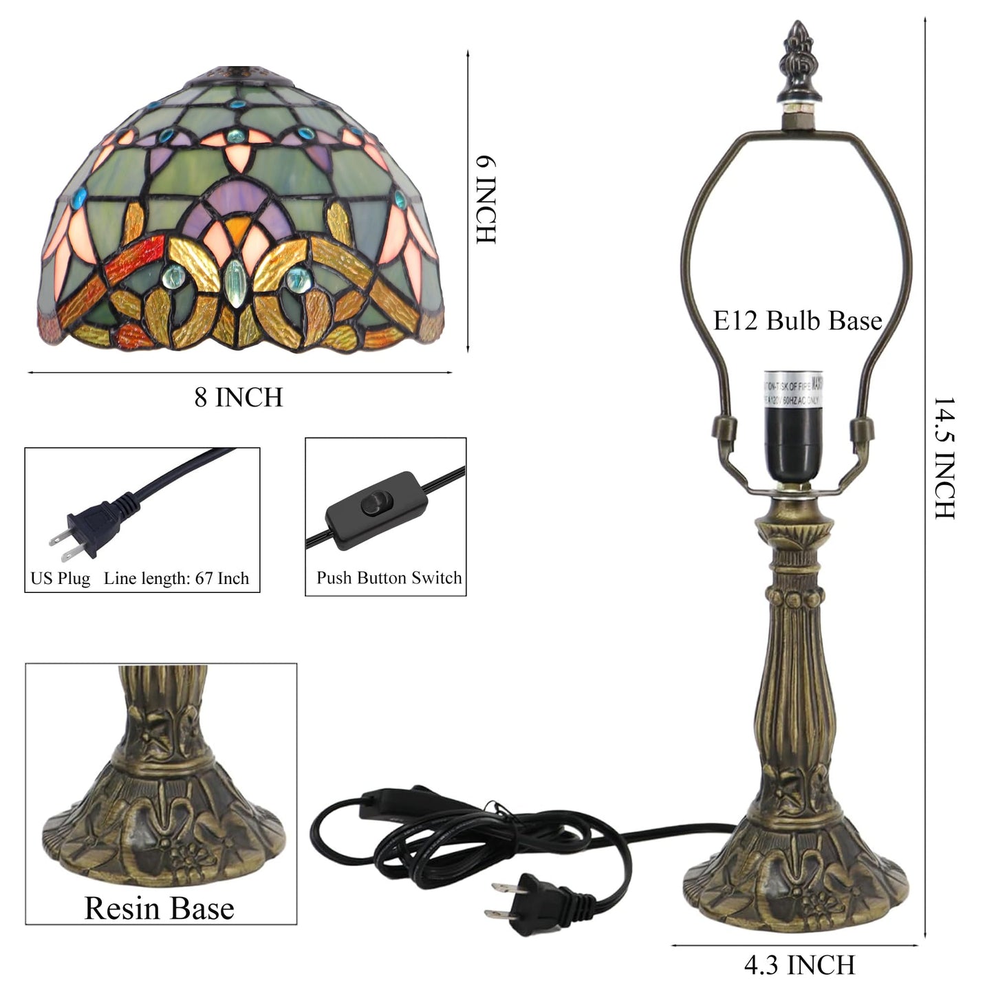 HZYFFYU Small Stained Glass Table Lamp Mini Stained Glass Lamp Memory Sympathy Desk Reading Light 8X14 Inch (Baroque Style)