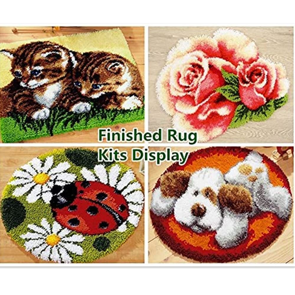 Latch Hook Rug Kit for Adults Green and White Monstera DIY Carpet Cushion with Printed Canvas Crochet Yarn Craft Hook and Latch Tapestry for Home Decoration Pets Warm Pads 52x38cm(1)