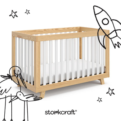 Storkcraft Beckett 3-in-1 Convertible Crib – GREENGUARD Gold Certified, Fits Standard Crib Mattress, Converts to Toddler Bed and Daybed, 4 Mattress Heights, Grow-with-Me Design (Natural and White)
