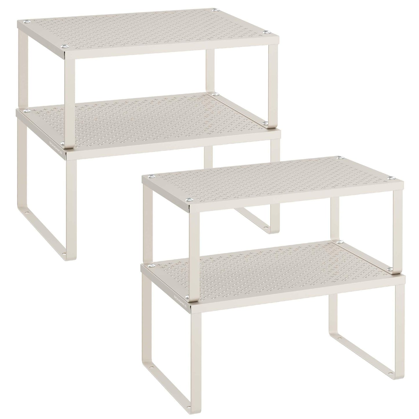 SONGMICS Spice Racks, Set of 2 Metal Cabinet Shelf Organizers, Countertop Organizers, Shelf Risers, Stackable, Expandable, Silver UKCS01SV