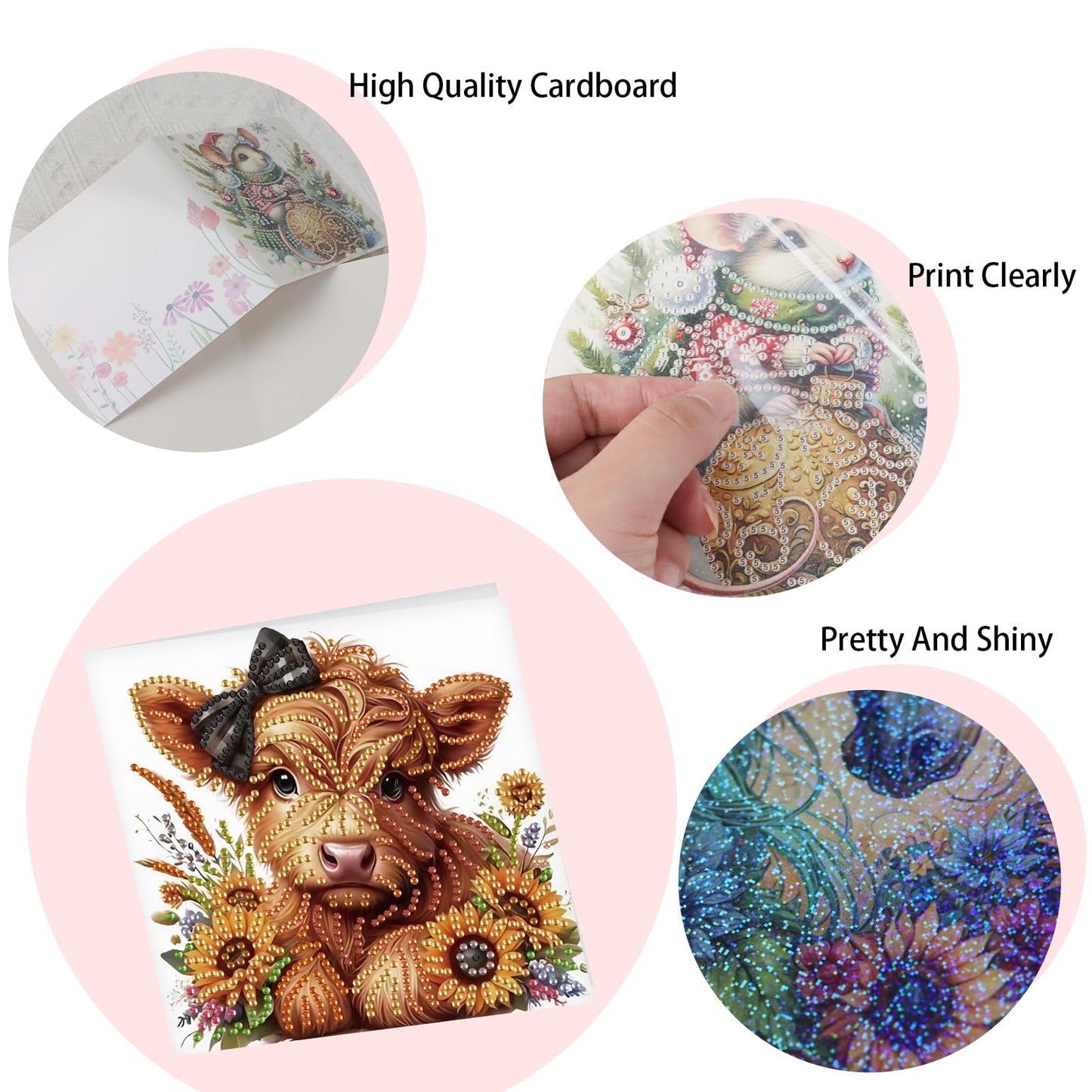 SHEGZHUC 6 Pack Diamond Painting Gift Card Diamond Art Kits for Adults Birthday Wedding Anniversary Greeting Get Well Congratulations Thank You Cards with Envelopes || Cows Sunflowers Animals