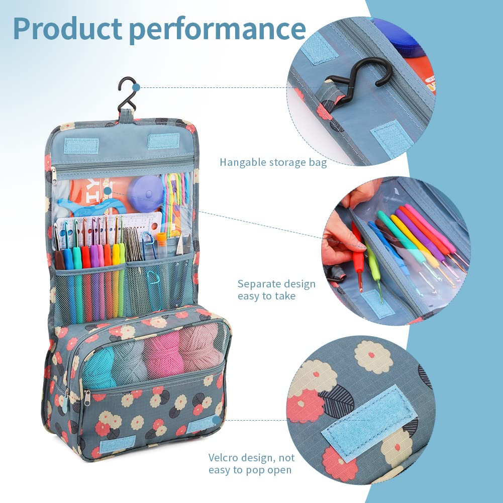 Pnytty Crochet Kit for Beginners Complete 130 Pieces Starters Knitting Kit with Crochet Yarn, Ergonomic Crochet Hooks and Crochet Accessories in Hangable Storage Bag