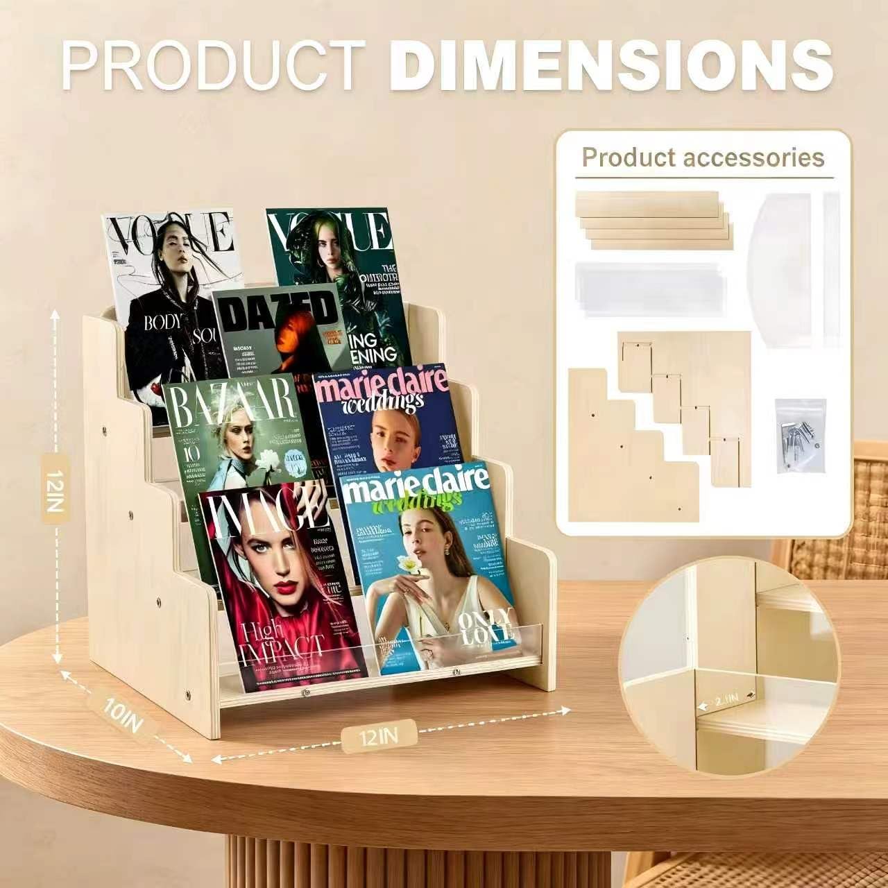 Kesiya Greeting Card Display Stand , Acrylic Sticker Display Holder for Vendors, Counter Retail Display Rack , 4-Tiered Wooden/Acrylic Display stand for postcard /Brochure/Photos/Picture