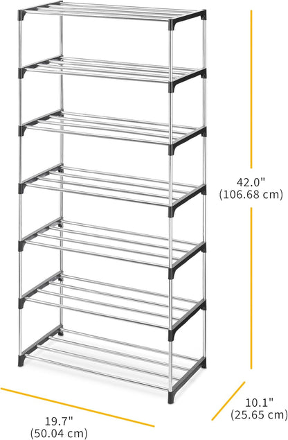 7-Tier 14 Whitmor Shoe Rack - Small Space Solution - Store up to Pairs of Shoes - Organize Shoes & Accessories - Chrome