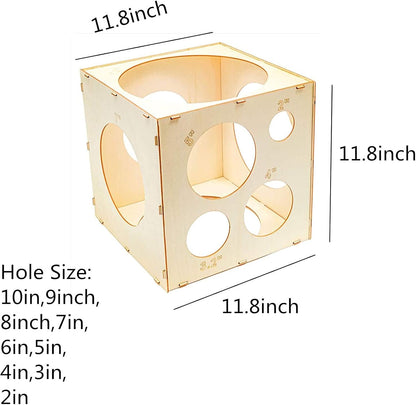 9 Holes Assemblable Wood Balloon Sizer Cube, DIY Tool for Party, Birthday & Wedding Decorations