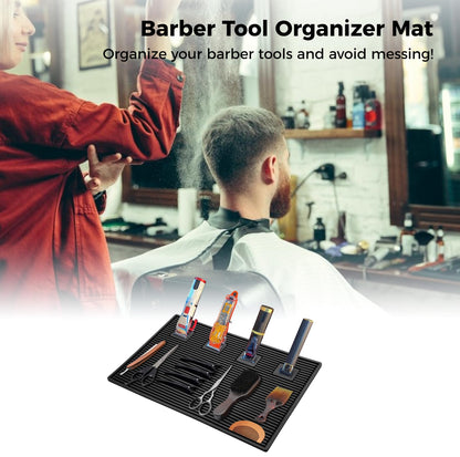 yeesport Barber Tool Organizer Mat, Flexible Silicone Barber Tool Pad, Magnetic Salon Barbershop Work Station Pad, Non-Slip Barbershop Counter Mat for Clippers Barber Tools (Black)