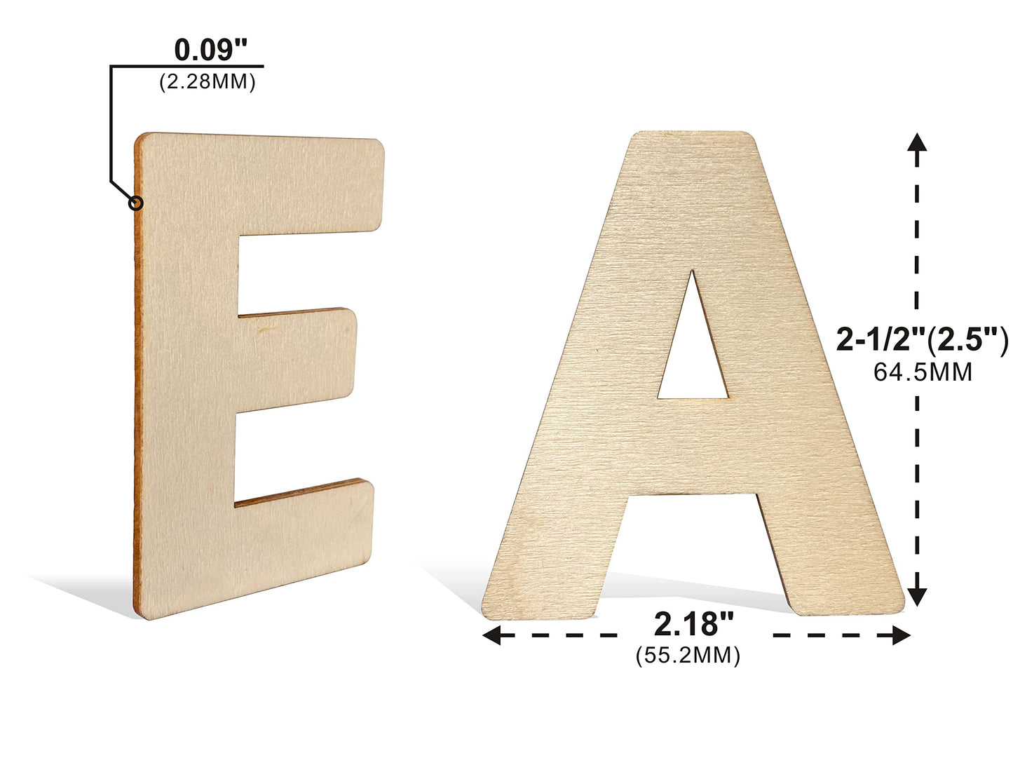 182 Pieces 2-1/2 Inch (2.5") Wooden Letters Craft Wood Letter Unfinished Alphabets with Extras Wall Decor