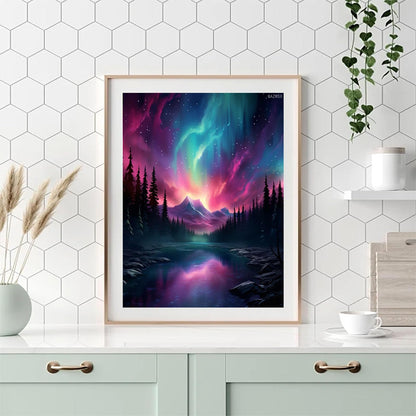 QAZWSX 5D Diamond Art Painting Kit with Round Full Diamond Art for Beginners, Cross Stitch gem Wall Art Home Decor 30x40cm Northern Lights, Mountains, Trees, Lakes