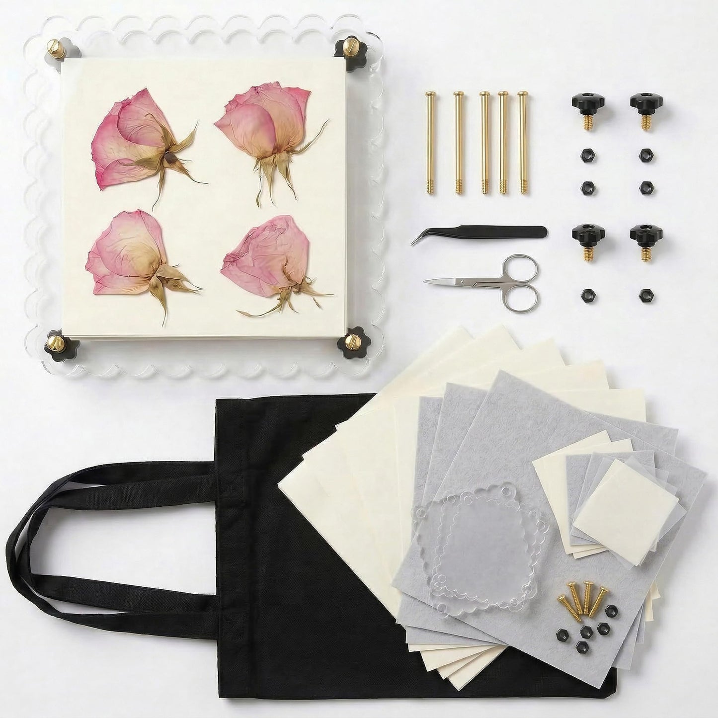Hwabelle Professional Flower Press Kit for Adults - 11x11 Large Flower Press for Wedding Bouquet Conservation - AI Designer, Acrylic Botanical Press Kit for DIY Arts, Crafts & Herbarium Gifts