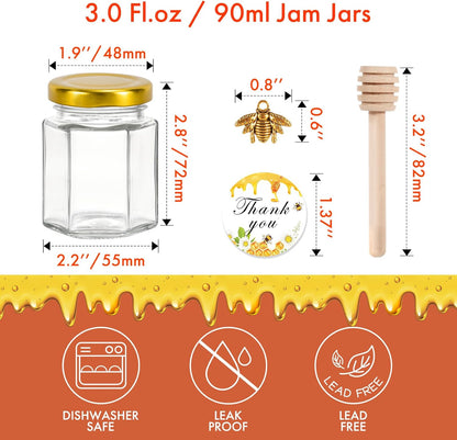 3oz 20Pack, (3 fl.oz-20Pack) Honey Jars with Dipper AuroTrends Glass Jars for Baby Shower Favors/Wedding Favors