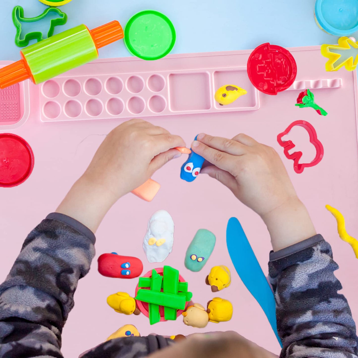 Lymoc Silicone Painting Mat,Painting Stations Kit [1x Apron,1 Pair Oversleeve,20 Pieces Brushes] Craft Silicone Mats 21"X17" with Detachable Cup for Kids Gift,Paint, Clay, DIY Projects