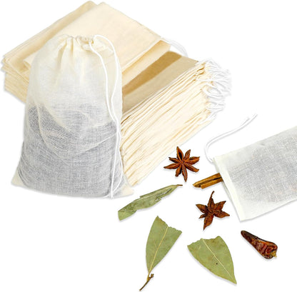 Reusable Spice Bags for Cooking, 30PCS Muslin Tea Bags with Drawstring, Empty Sachet Bags for Spices 4x6 Inch