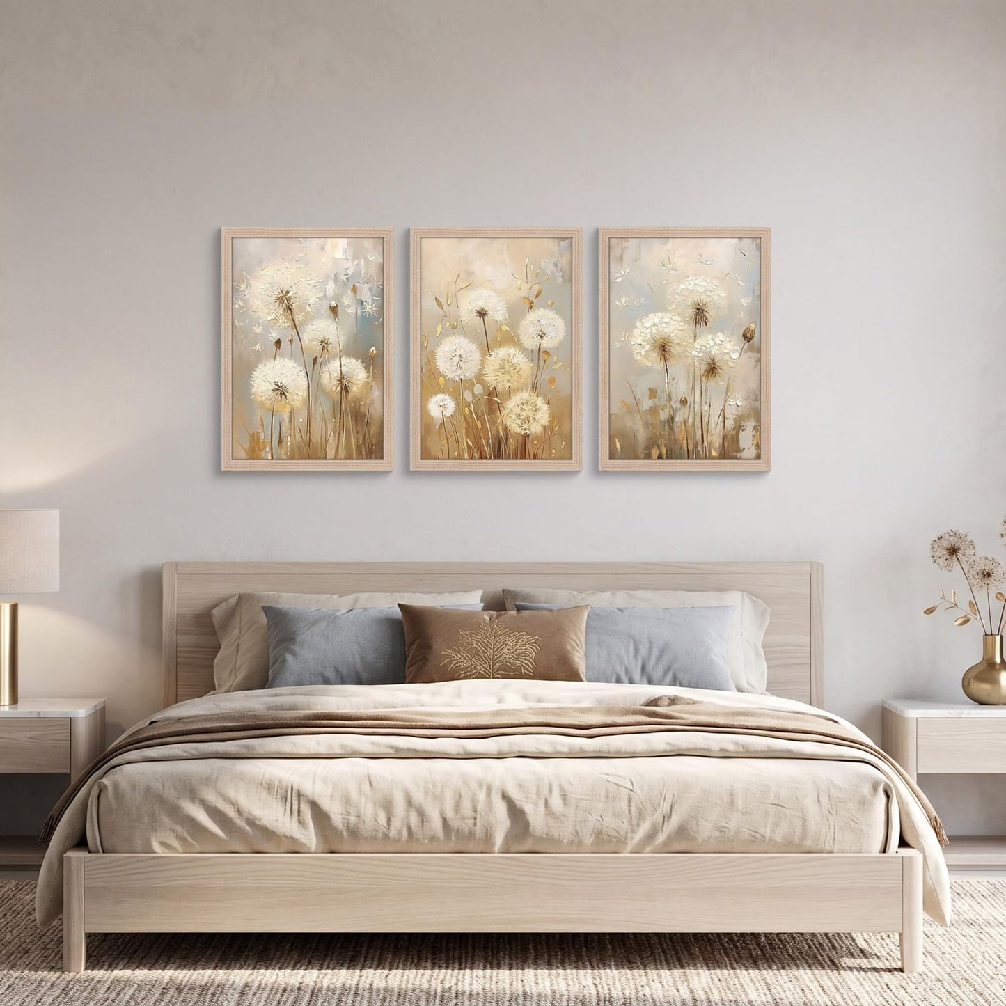 3 Pcs Framed Modern Dandelion Wall Art Canvas Painting Floral Image Oil Painting Style Poster Gallery Art Print Wall Decoration Print Living Room Bedroom Hallway 12x16 inch Ready to Hang