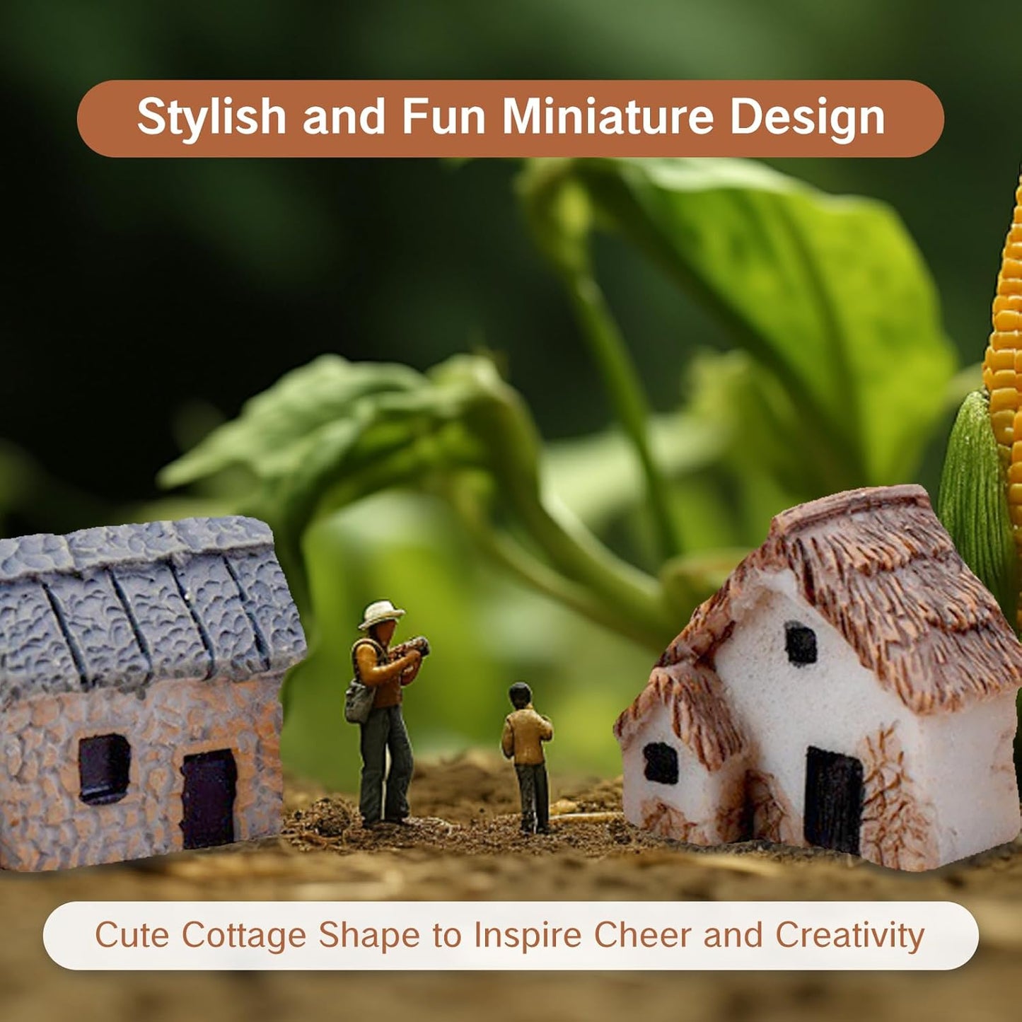 Skiennix Miniature House Village - 12pcs Resin Figurine Buildings for Fairy Garden Decor | Perfect for Bonsai & Succulents