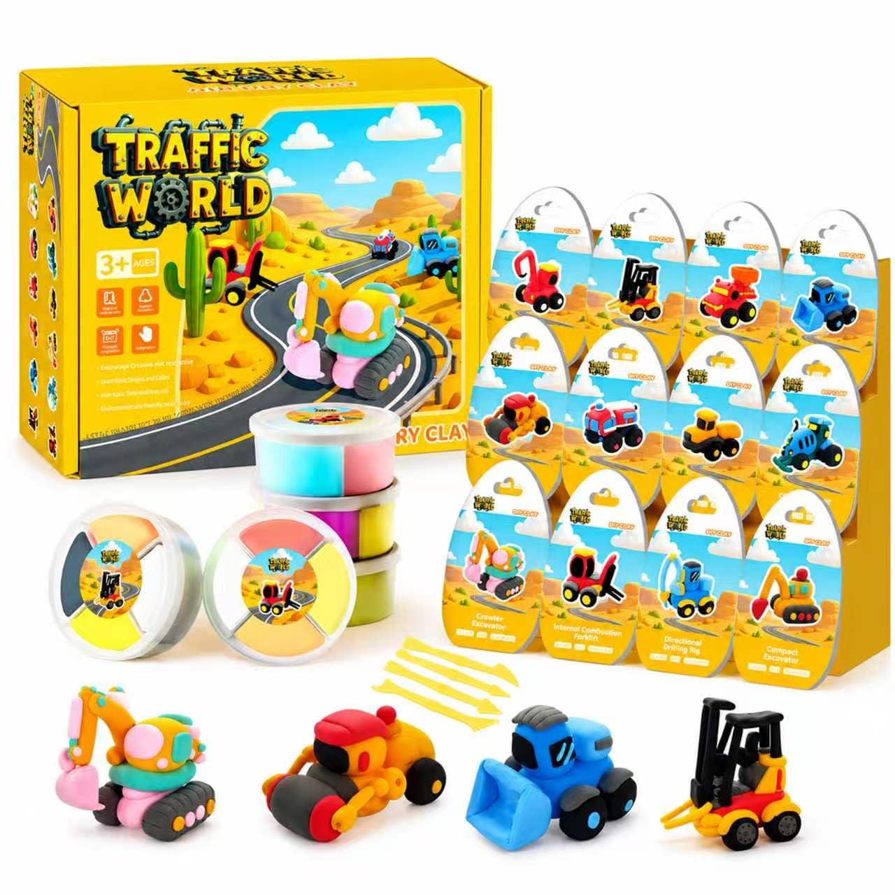 Air Dry Clay Kit for Kids – 12 Pack Construction Vehicles Modeling Clay Set, DIY Art Crafts with Sculpting Tools & Tutorials, Ultra Light Soft Magic Clay Car, Birthday Party Favors for Boys Girls