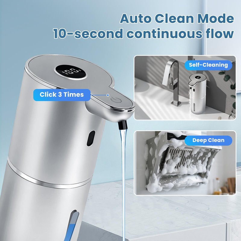 Automatic Soap Dispenser, Touchless Liquid Soap Dispensers, USB Rechargeable, 6-Level Adjustable Volume Control, 12.8oz/380ml, Wall Mount for Kitchen, Bathroom, Free Liquid Dispenser Stickers (Silver)