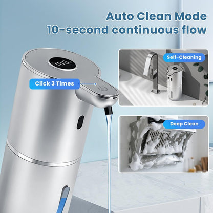 Automatic Soap Dispenser, Touchless Liquid Soap Dispensers, USB Rechargeable, 6-Level Adjustable Volume Control, 12.8oz/380ml, Wall Mount for Kitchen, Bathroom, Free Liquid Dispenser Stickers (Silver)