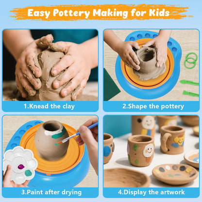 TingingYuli Pottery Wheel for Kids with Clay Kit - Arts and Crafts for Kids Ages 6-8 8-12, Complete Pottery Kit with Air Dry Clay and Painting Tools, Easter Christmas Birthday Gift for Boys Girls