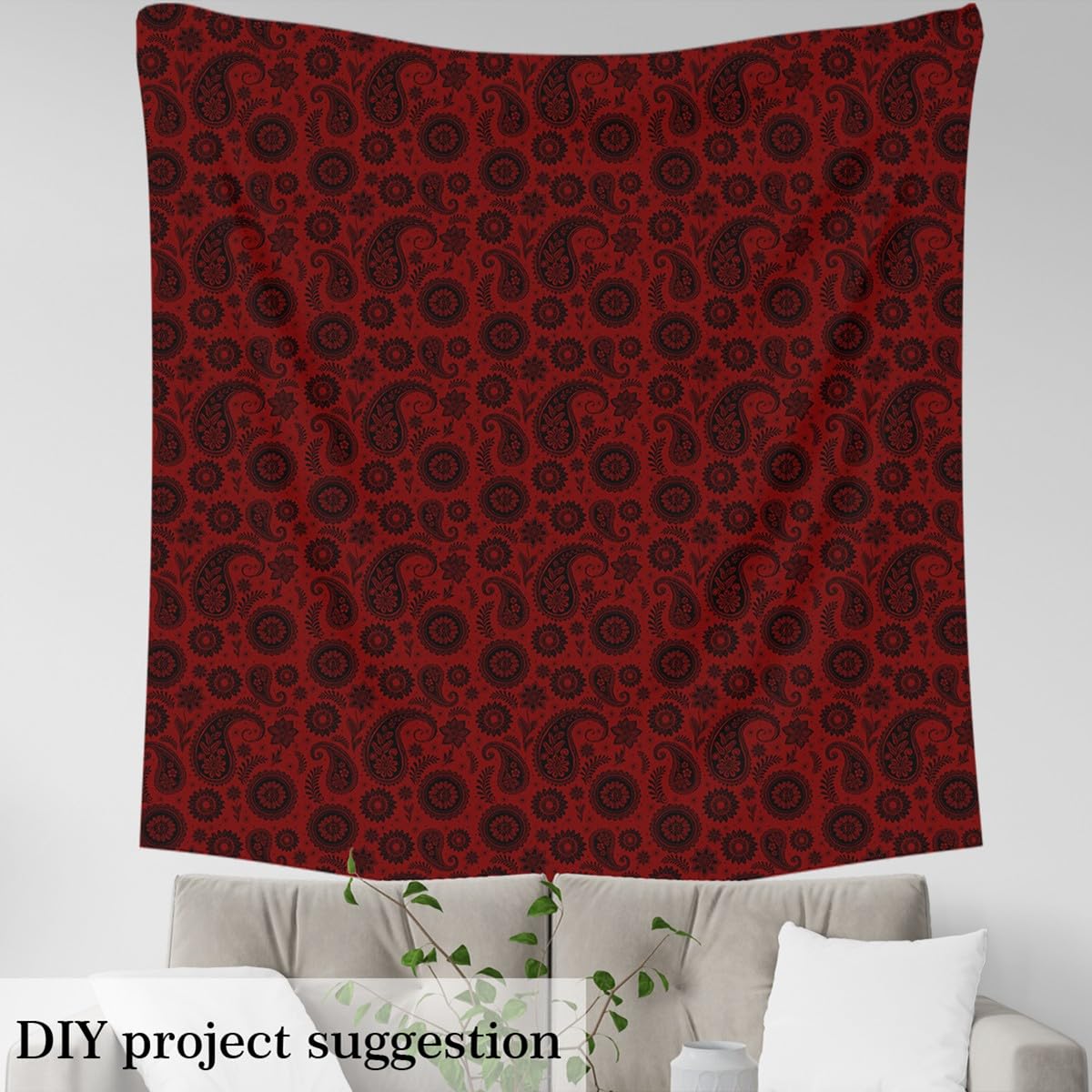 Red Black Paisley Fabric by The Yard Sketch Retro Exotic Paisley Fabrics for Sewing Supplies Botanical Floral Boho Retro Fabric DIY Soft Flannel Polyester No Stretch 1 Yard,36" L x 59" W