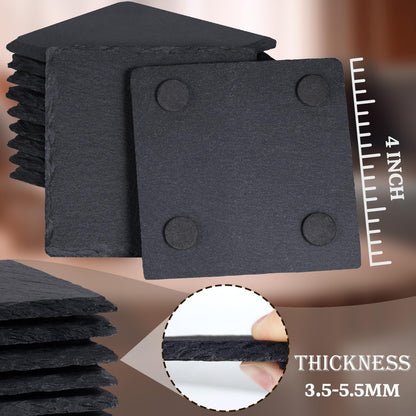 13 Pieces Slate Drink Coasters, GOH DODD 4 Inch Black Coasters Stone Coaster Set, Laser Engraving Blanks with Anti-Scratch Bottom for Home Office Kitchen Housewarming Gifts Wedding Party, Square