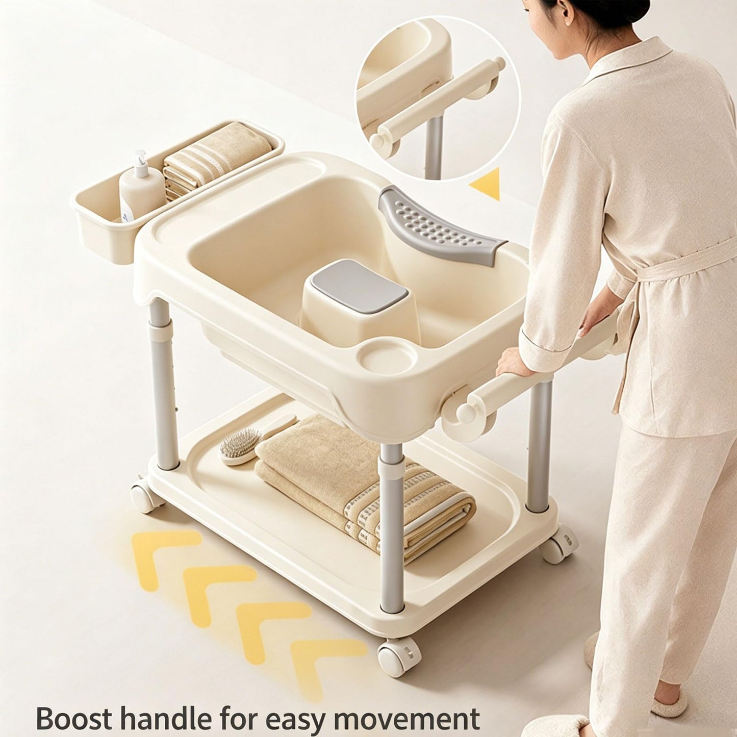 Portable Shampoo Bowl, Mobile Shampoo Basin, Features A Vertical Circulation Pump, A Height Adjustable Lifting Bracket, for Elderly, Pregnant Women, People with Limited