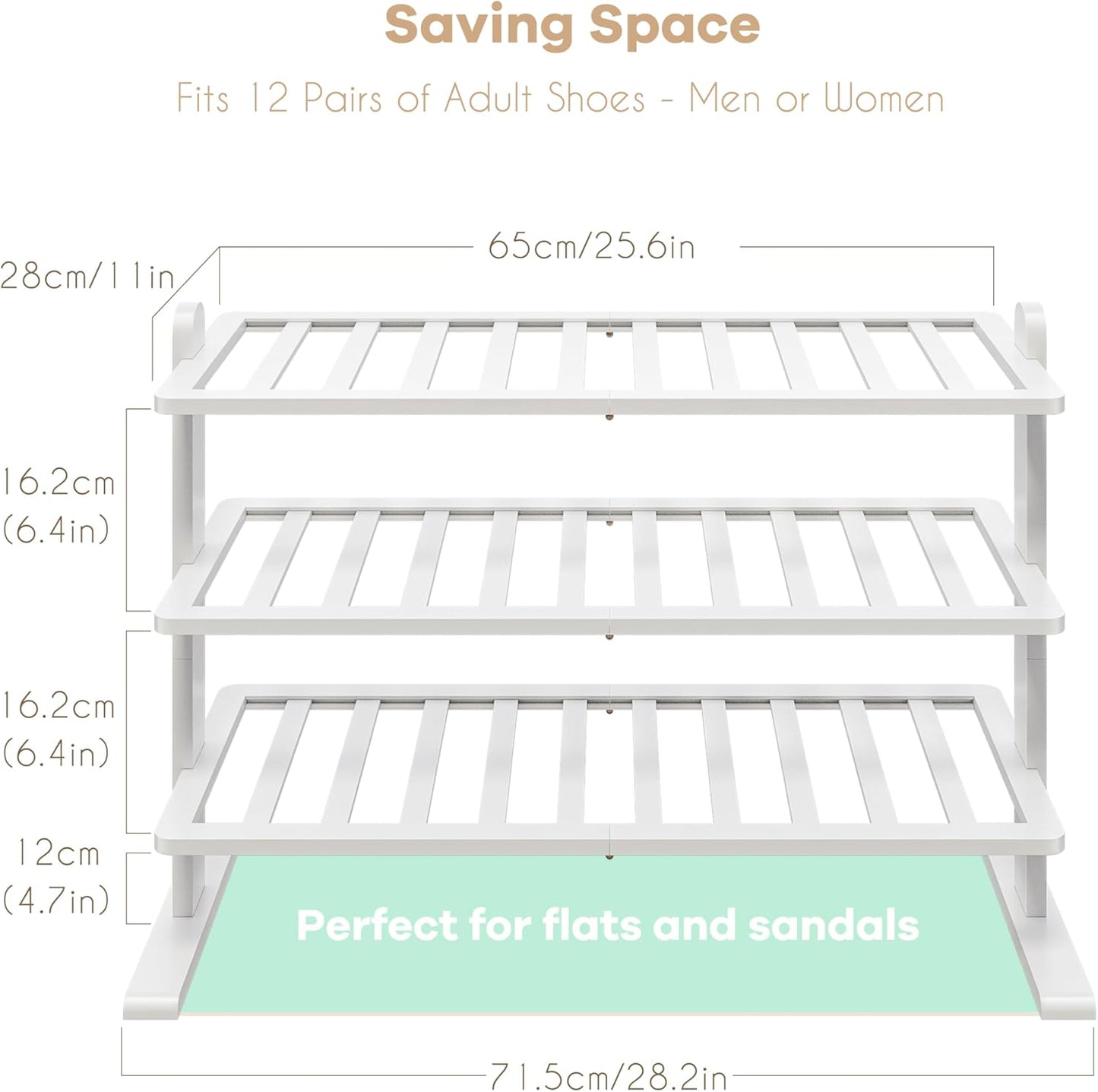 Closet (3-Tier) Varhomax White Shoe Rack, Bamboo Shoe Rack Organizer for and Entryway, Thick Wooden Free Standing Shoe