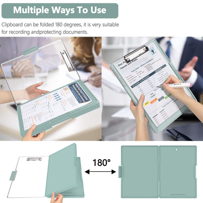 SFLHHDM Clipboard with Storage,Heavy Duty Clip Boards 8.5x11 with 2 Storage Case,Clear Visible Panel Storage Clipboards,Side Opening Nursing Clipboard Folder for Office Supplies-Dark Green