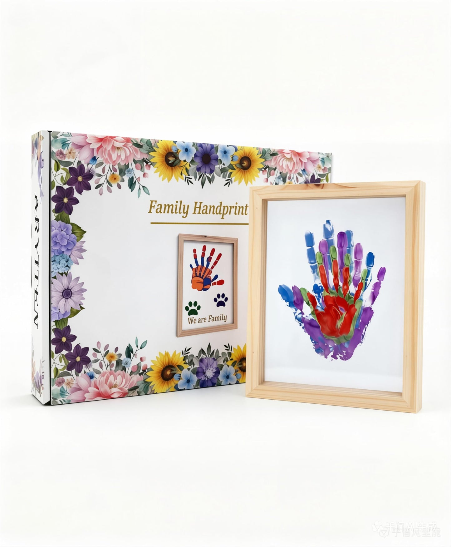 Hand Casting Kit for Family – DIY Hand Mold Kit with Natural Wood Frame, Non-Toxic Paints, Baby Handprint & Footprint Kit for New Parents, Couples, Adoption Gifts (Wood)