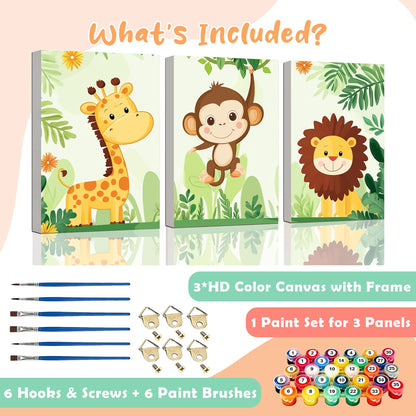 3 Piece Paint by Numbers Kit for Kids Easy Kid Paint by Number Kits Ages 8-12 Animal DIY Painting Kits for Kids Age 4-8 Beginner Paint by Number Canvas with Frame Children Color by Numbers Kit 8x12 In
