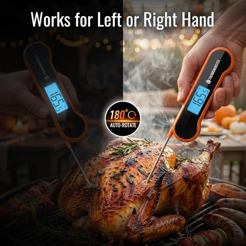 Instant Read Meat Thermometer - Skiennix Digital Kitchen Gadget with ±0.5℉ Precision | Perfect for BBQ, Oven & Candy Cooking - Orange