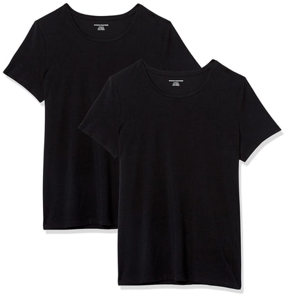 Amazon Essentials Women's Regular-Fit Short-Sleeve Crewneck T-Shirt, Pack of 2, Black, Large