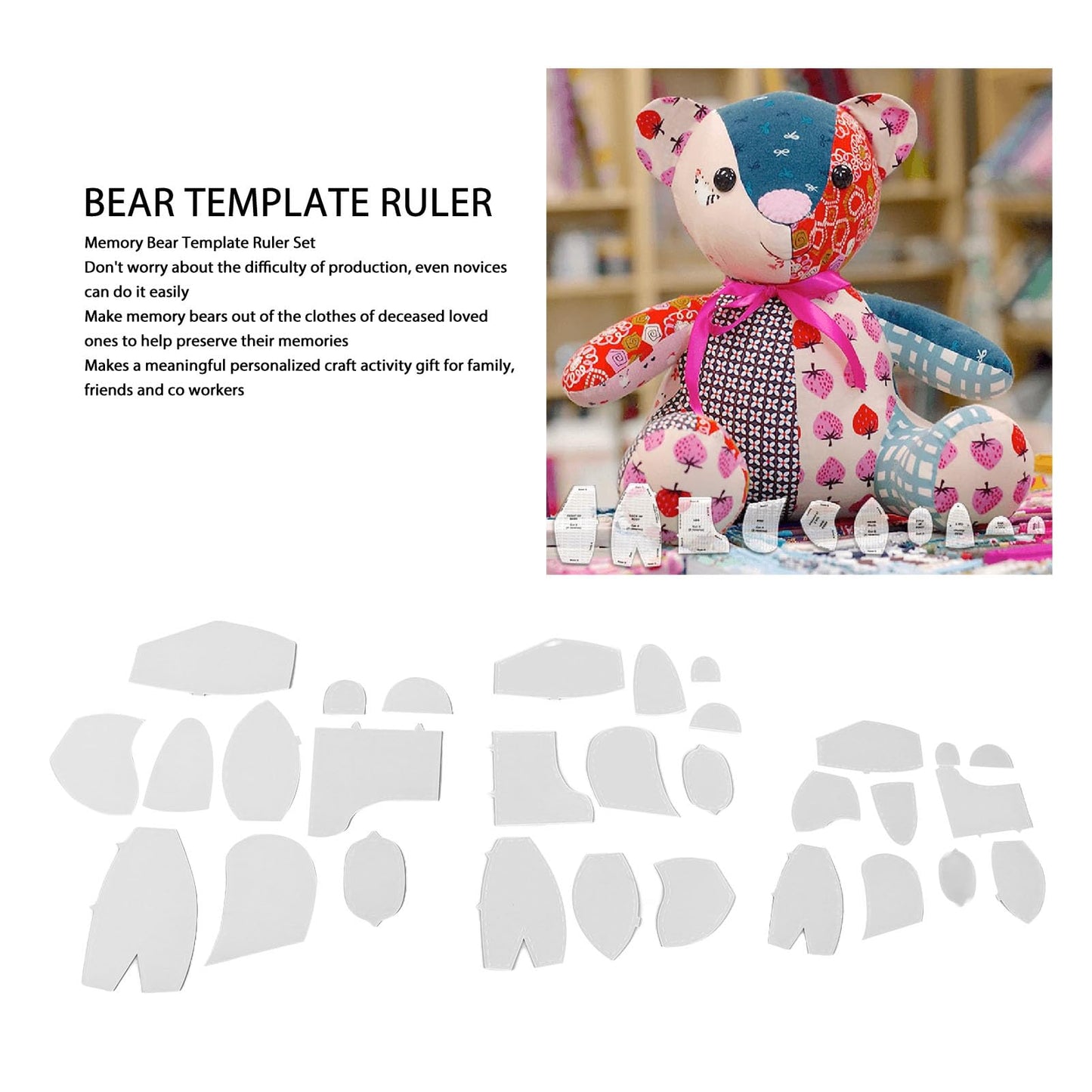 30 Pcs Memory Bear Sewing Patterns Template, Memory Bear Acrylic Template Ruler Set, Quilting Rulers and Templates, Memory Bear Patterns for Sewing Patterns for Beginners