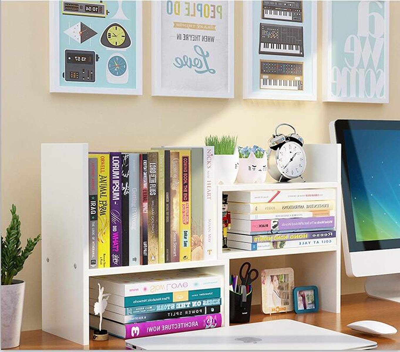 Expandable Wood Desktop Bookshelf Desktop Organizer Office Storage Rack Wood Display Shelf - Free Style Display True Natural Stand Shelf Rack Assemble