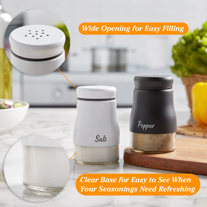 Salt and Pepper Shakers Set, Bivvclaz 5 Ounce Salt and Pepper Dispenser with Glass Bottom, Cute Salt and Pepper Shakers for Modern Home Kitchen Decor, Easy Filling