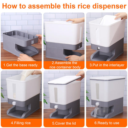 Mity rain Rice Dispenser 20 Lbs with Moisture Absorbing Clay, Rice Storage Container with Measuring Cup, 12 L Cereal Containers Storage Airtight for Kitchen Pantry Organization