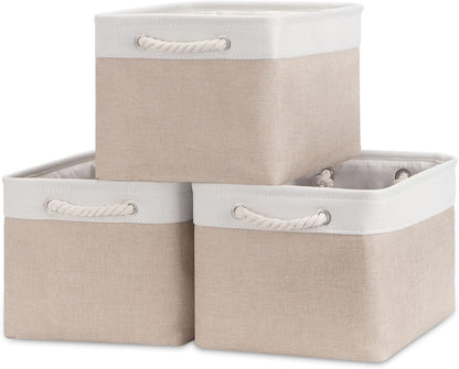 Bidtakay Large Fabric Baskets with Handles [3-Pack], Collapsible Storage Basket for Shelves, 15 x 11 x 9.5 inches,