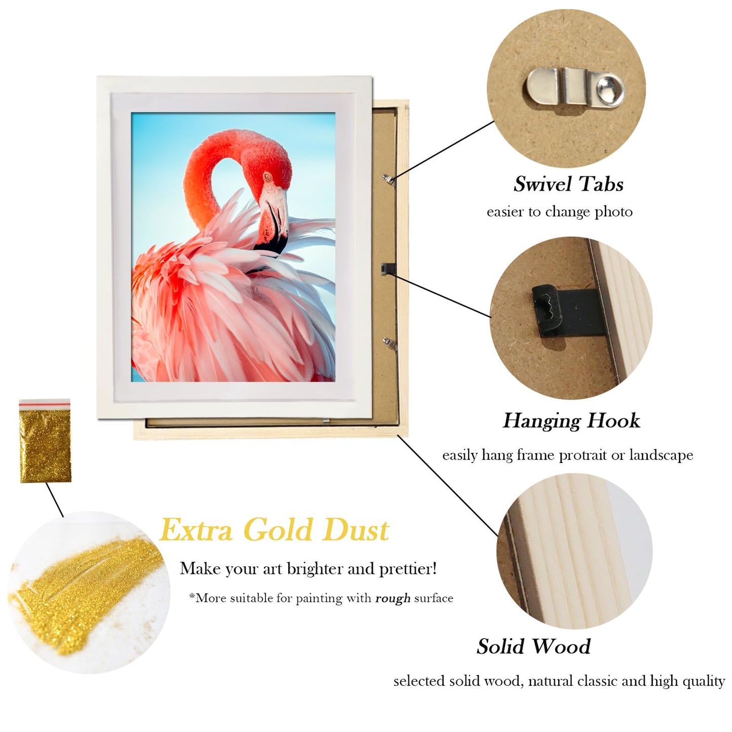 12x16 Wood Picture Frame Set of 2 Diamond Painting Frame 30x40cm Display 12x16in / 30x40 cm Without Mat or 10x14 in/ 25x35cm with Mat Diamond Art Frame 12 x 16 Poster Photo Gallery Wall Frame - White