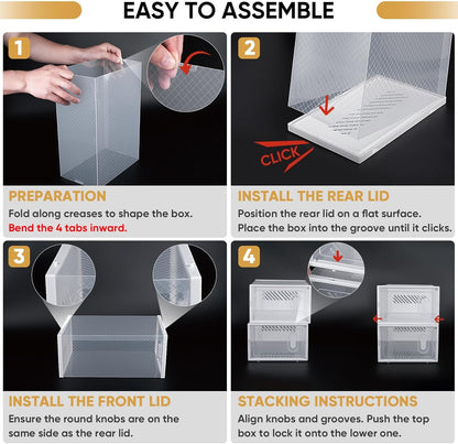 12 Pack 9, BALEINE Stackable Shoe Storage Boxes Fit Size Thickened Clear Shoe Box Bins with Lids, Plastic Foldable
