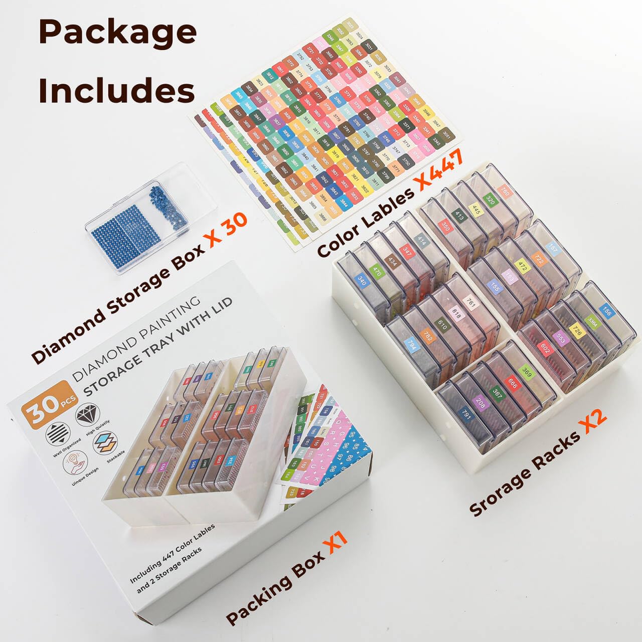 30 Piece Set of Diamond Painting Storage Containers, 2-in-1 Diamond Painting Trays and Racks, Diamond Art Accessories, Diamond Art Diamond Storage