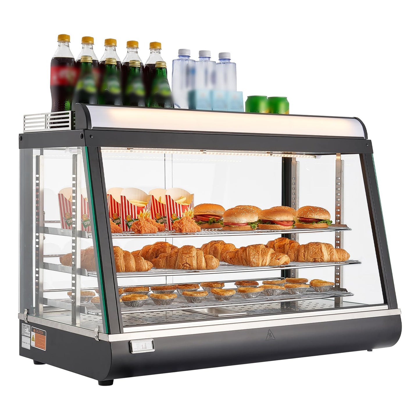 VEVOR 3-Tier Commercial Food Warmer Display, 1400W Food Display Warmer with LED Light, Top Storage and Adjustable Shelves, 86℉~185℉ Steam Heating, 105L for Hamburger, Pizza, Bread, Fried Chicken