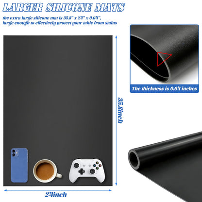 VOKOY Large Silicone Mat for Crafts, 48"x24", Extra Large Silicone Mats,Thick Black Silicone Mat for Kitchen Countertop, Heat-resistant Washable Large Silicone Pastry Mat for Crafts Painting Baking