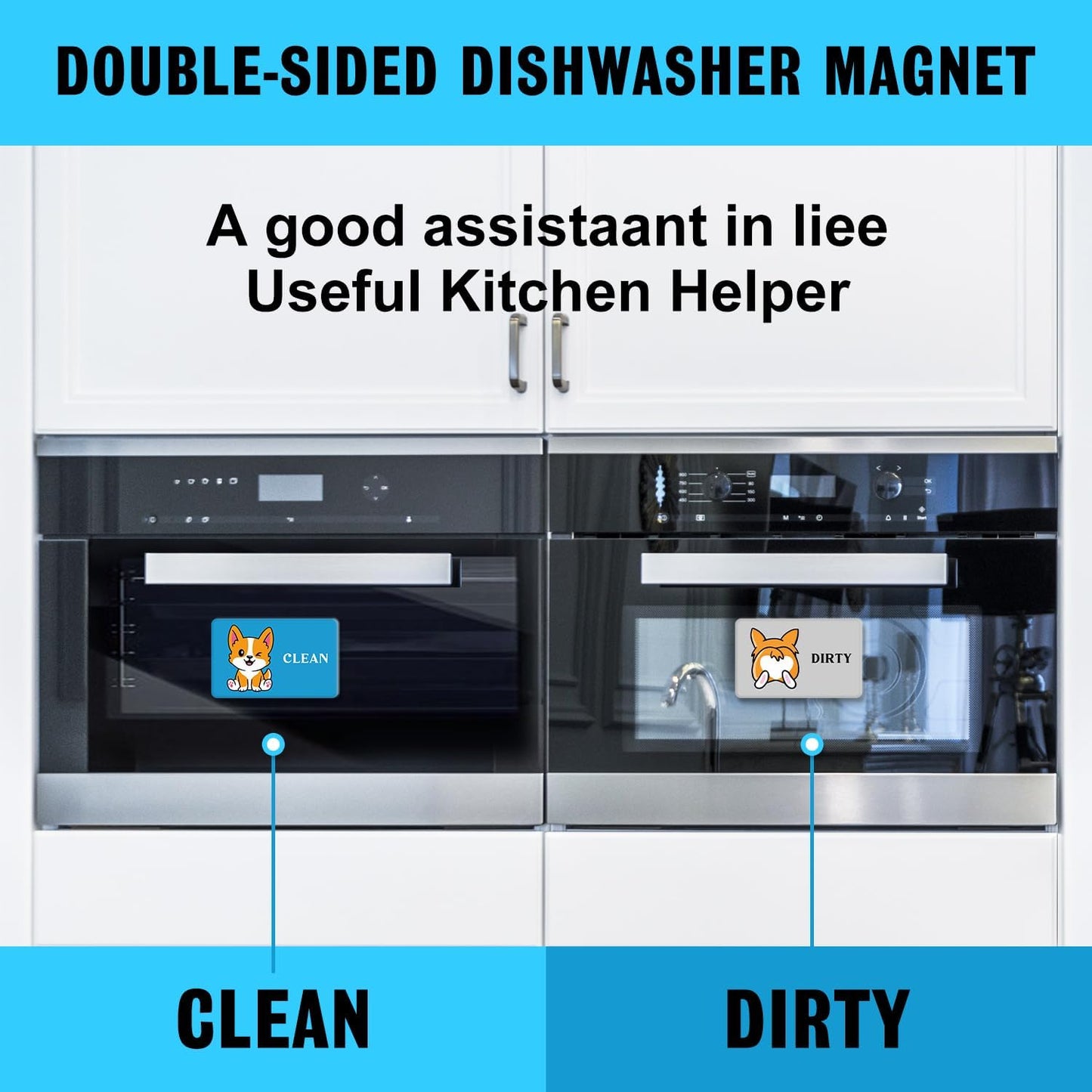 Cute Cartoon Animal Clean Dirty Dishwasher Magnet, Double Sided Kitchen Reversible Sign, Apartment Accessories Magnet
