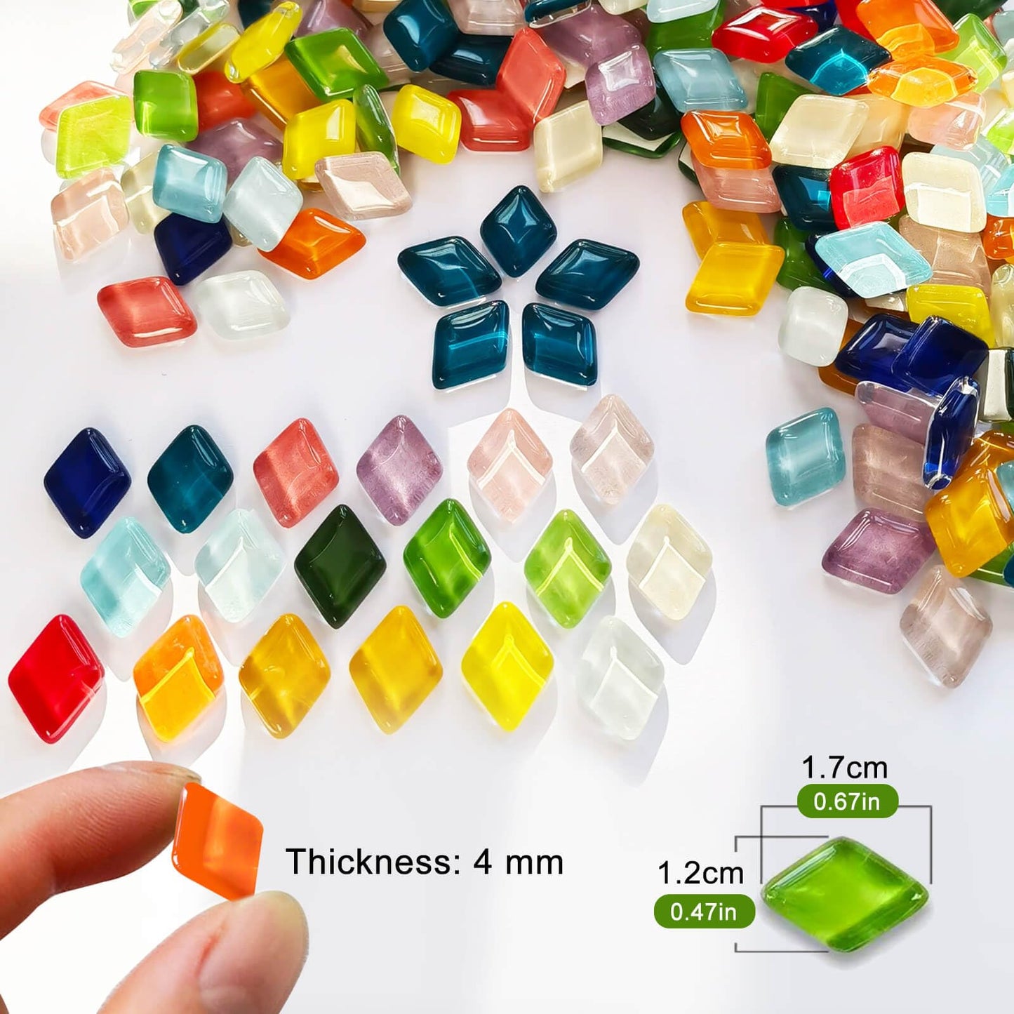 LITMIND Diamond Shape Mosaic Tiles for Crafts Bulk, 2.2 LB Rainbow Mix, Colorful Crystal Glass Mosaic Pieces, Mosaic Kits for Adults
