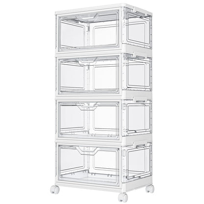 Kmiectse Clear Storage Bins with Lids - 4 Tier Plastic Bins with Wheels, Stackable Storage Bin, Closet Organizers Box for Bedroom, Living Room, 23 QT Folding Box with Magnetic Door