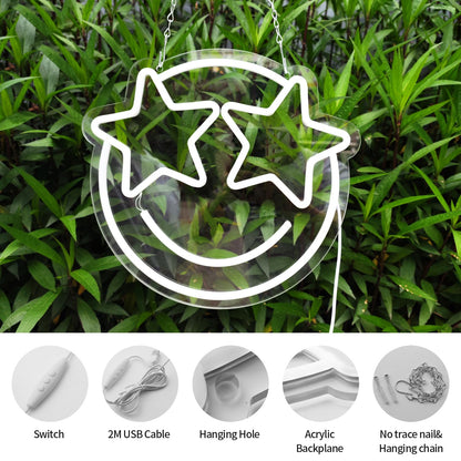 Smile Face Neon Sign, Wootfairy Led Neon Signs for Wall Decor, Dimmable Neon Light for Bedroom, Gaming Room, Kids Room, Bar Decoration, Yellow and Pink Light Up Signs for Wedding Birthday Party