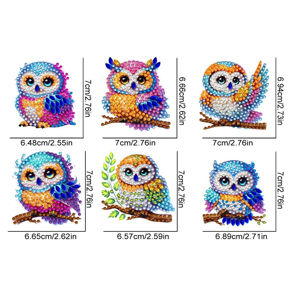 YUE ZHE 6 PCS Owl Diamond Painting Keychains Owl Diamond Art Kits for Adults Double Sided DIY 5D Painting for Adults Beginners DIY Crafts Decor