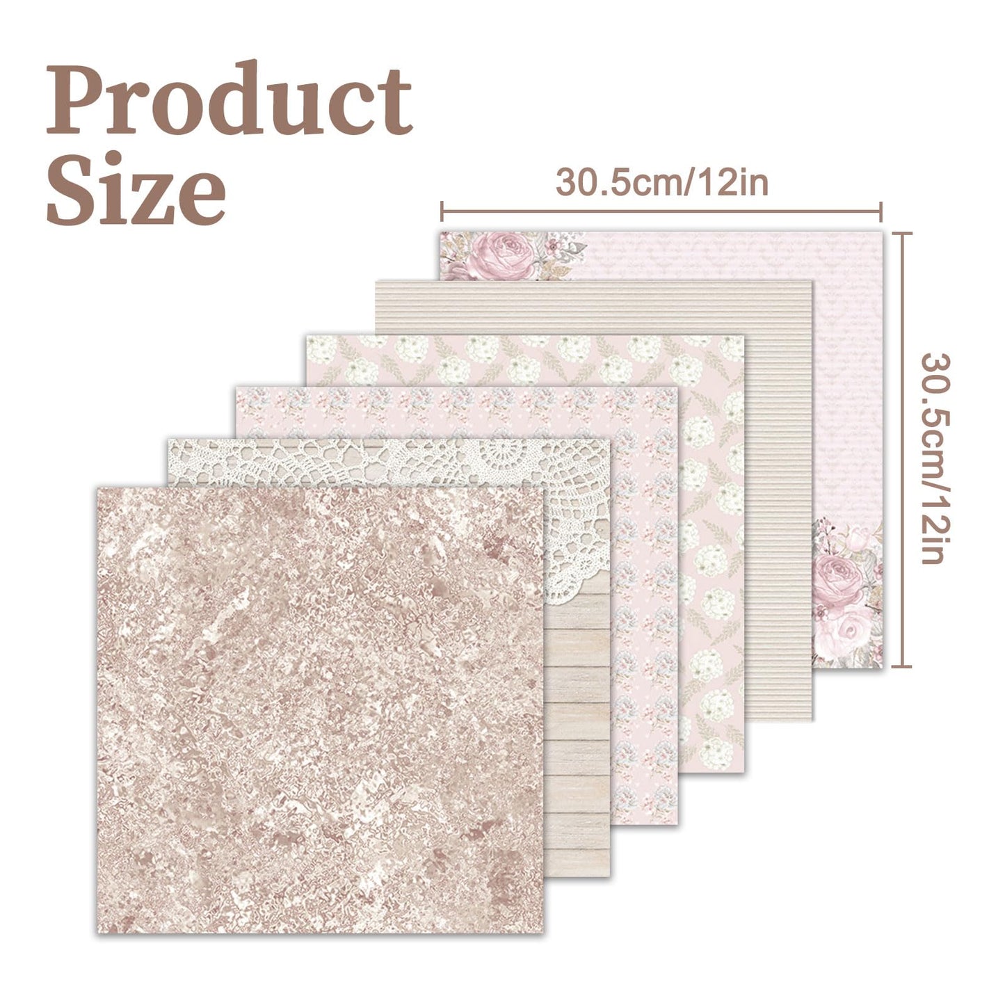 24 Sheets Scrapbook Paper, 12 x 12 Inch Floral Background Decorative Paper, Double Sided Romantic Patterned Scrapbooking Paper, Scrapbooking Supplies for DIY Album Decoupage or Card Making (Pink)