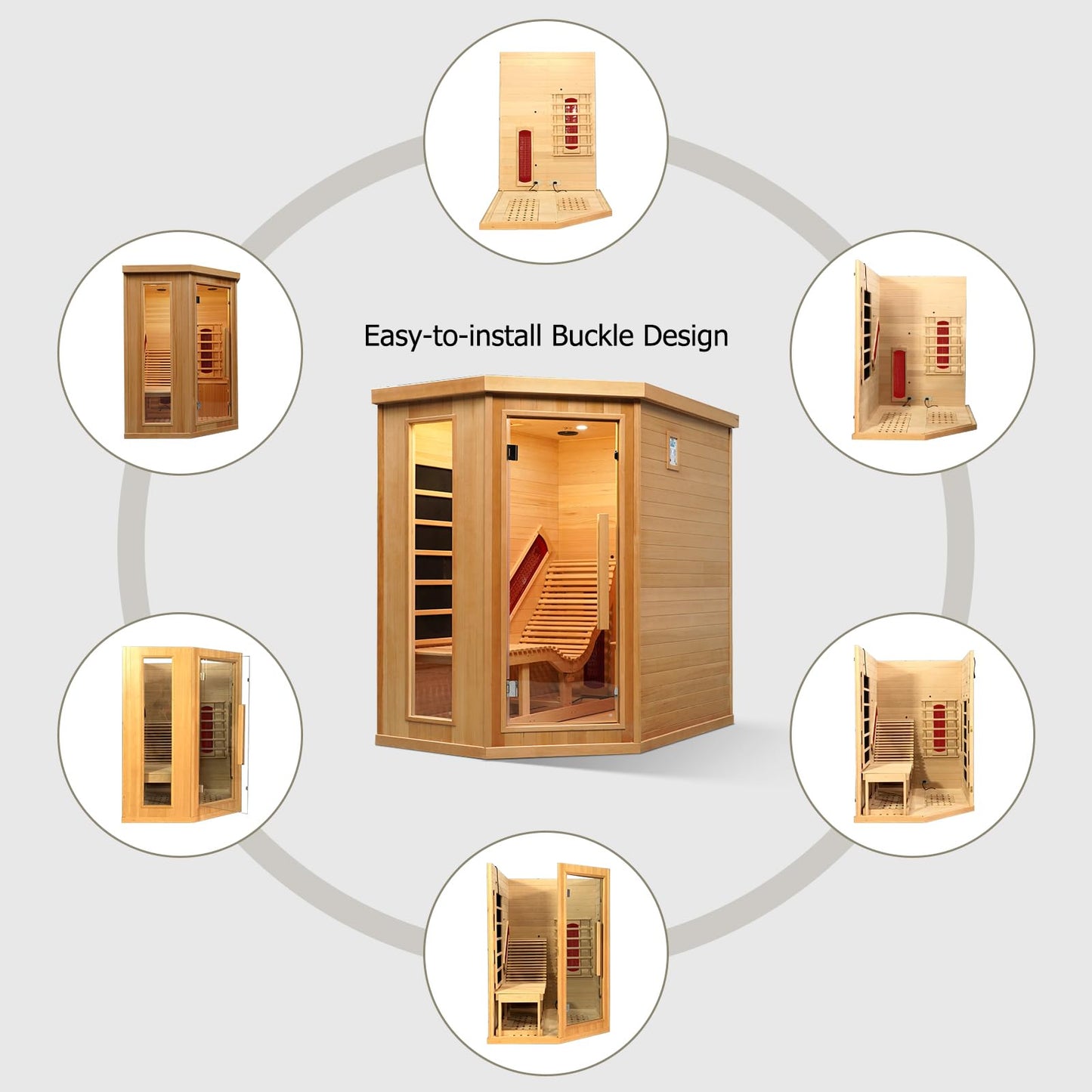 Smartmak Far Infrared Single Recliner Wooden Sauna,Home Indoor Canadian Hemlock Wooden Sauna,with 6 Heaters,Oxygen Bar,LED Controller,Bluetooth,Color Therapy Light(220V, 2300W)