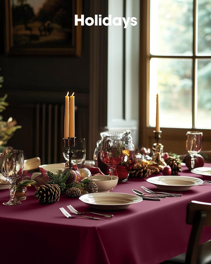 Pureegg Disposable Plastic Table Cloths - 8 Pack, 54 x 108 Inch, Leakproof Burgundy for Parties & Thanksgiving